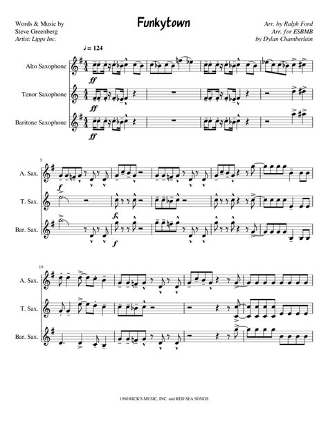 Funkytown sheet music for Alto Saxophone, Tenor Saxophone, Baritone ...