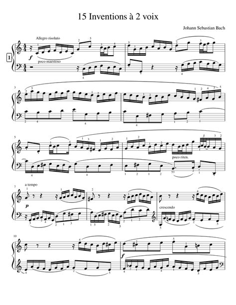 Bach, 15 Inventions à 2 voix, invention N°1. Sheet music for Piano | Download free in PDF or ...