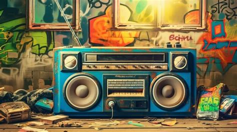 Premium AI Image | 1980s retro boombox in graffiticovered room