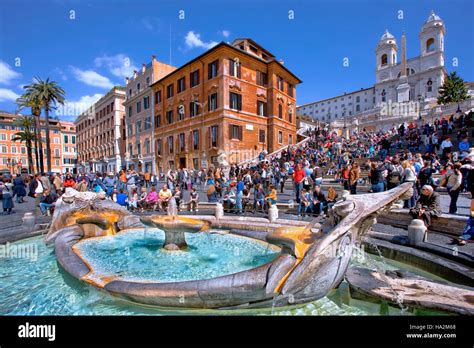 Fontana della Barcaccia fountain in Piazza di Spagna, Rome, Italy Stock Photo - Alamy