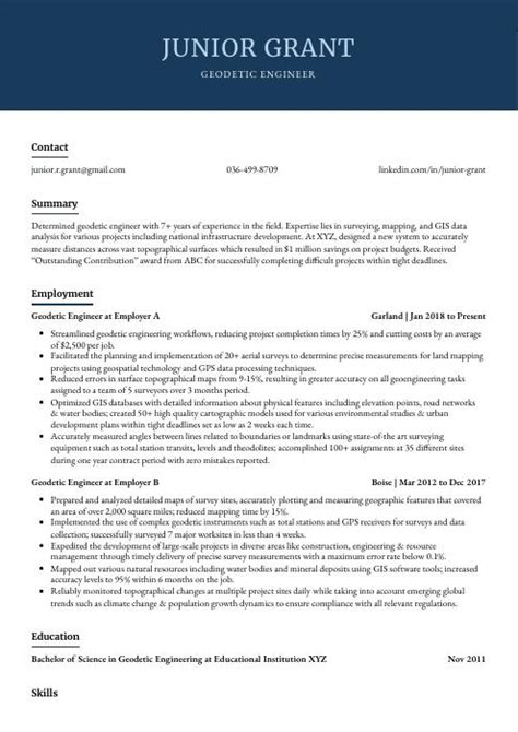 Geodetic Engineer Resume (CV) Example and Writing Guide