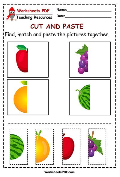 Fruits - Cut and Paste - Worksheets PDF