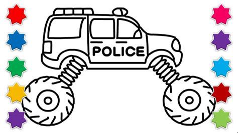 Police Car Drawing | Learn How To Draw Toy Monster Truck Street Vehicles For Kids Coloring - YouTube