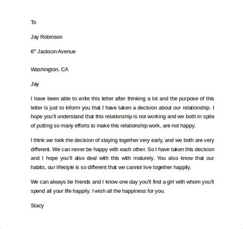 9+ Sample Breakup Letters | Sample Templates