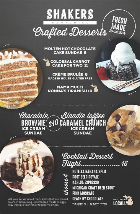 Dessert Menu - Shakers Bar and Grill