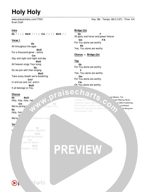 Holy Holy Chords PDF (Evan Craft) - PraiseCharts