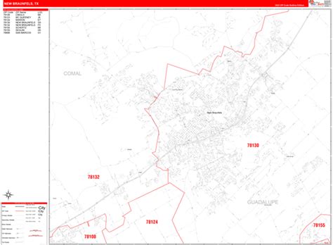 New Braunfels Texas Zip Code Wall Map (Red Line Style) by MarketMAPS ...