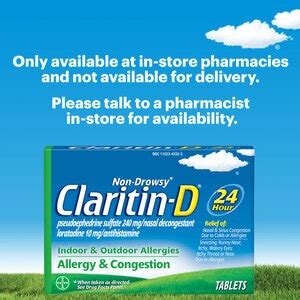 Claritin-D 24 Hour Non-Drowsy Indoor & Outdoor Allergies, Allergy & Congestion Extended Release ...