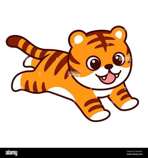 Cute cartoon running or jumping tiger drawing. Funny little tiger ...