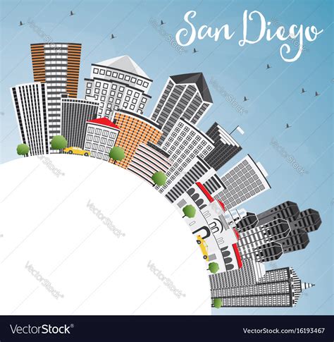 San diego skyline with gray buildings blue sky Vector Image