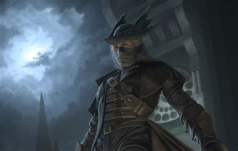 Wallpaper clouds, night, hat, art, hunter, Bloodborne images for desktop, section игры - download