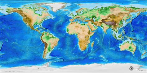 Global Topography & Bathymetry Wall Mural with Labels and Borders | World map picture, Map wall ...