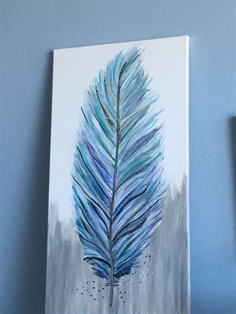 My first feather attempt | Feather painting, Canvas art painting, Cute ...