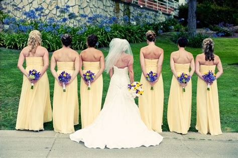 Yellow and Lavender for Yellow Wedding Theme 2023, Yellow Bridesmaid Dresses Lavender Bouquets ...