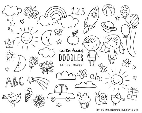 Buy Kids Doodle Clipart Cute School Clipart Digital Stamps Online in India - Etsy