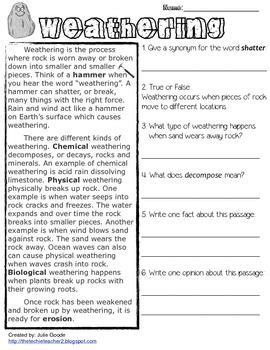 the weathering worksheet for students