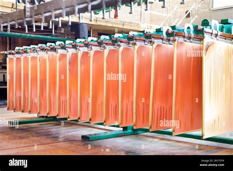 Close-up to copper cathodes in an electrowinning plant at a copper mine Stock Photo - Alamy