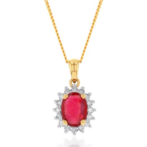 9ct Yellow Gold 1.60ct Natural Enhanced Ruby and Diamond Pendant ...