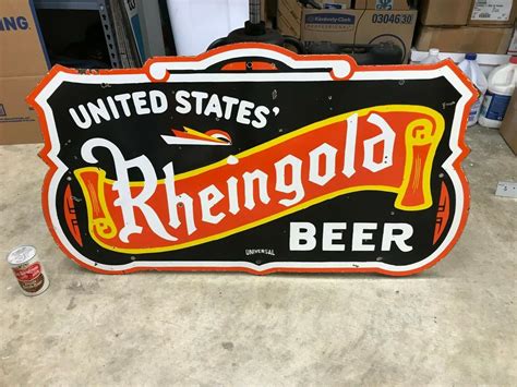 VINTAGE "RHEINGOLD BEER" LARGE HEAVY DOUBLE SIDED PORCELAIN SIGN (42"x ...