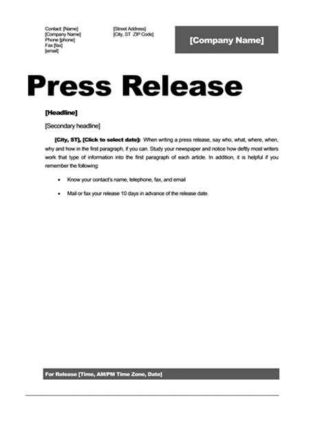 Press Release Template - Free Samples (MS Word Docs)