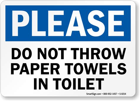 No Paper Towels In Toilet Sign | Free PDF, SKU: S-0214