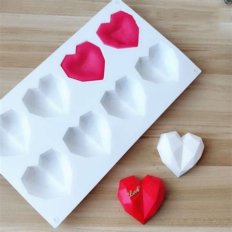 8 Holes Diamond Surface Heart Candle Silicone Mold Love Heart DIY Plaster Gypsum Molds Candle ...