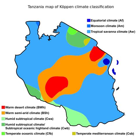 Tanzania map of Köppen climate classification Desert Climate, Weather And Climate, Tanzania ...