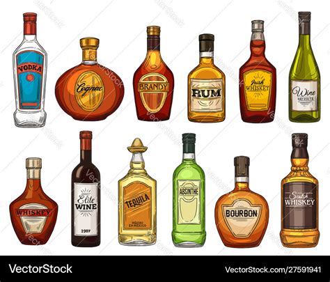 Alcohol drink isolated bottles Royalty Free Vector Image