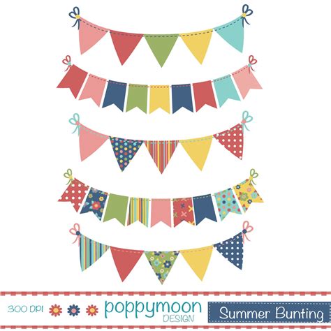 Summer Bunting Red Blue Green and Yellow Digital Clipart - Etsy UK