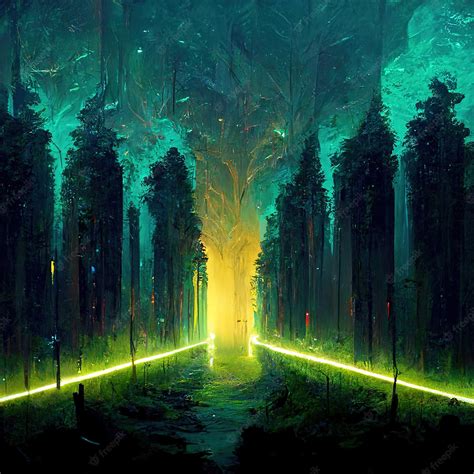 Premium Photo | A futuristic glowing forest