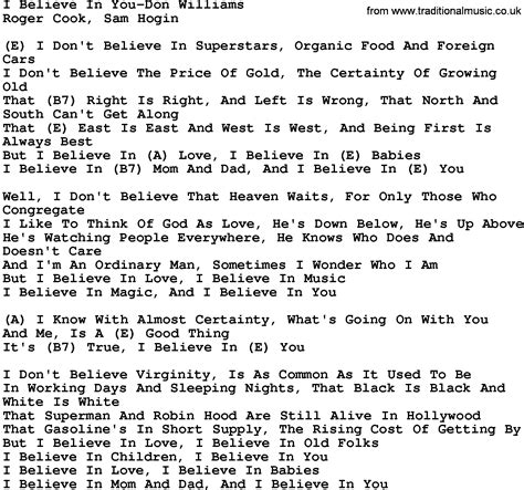 Country Music:I Believe In You-Don Williams Lyrics and Chords