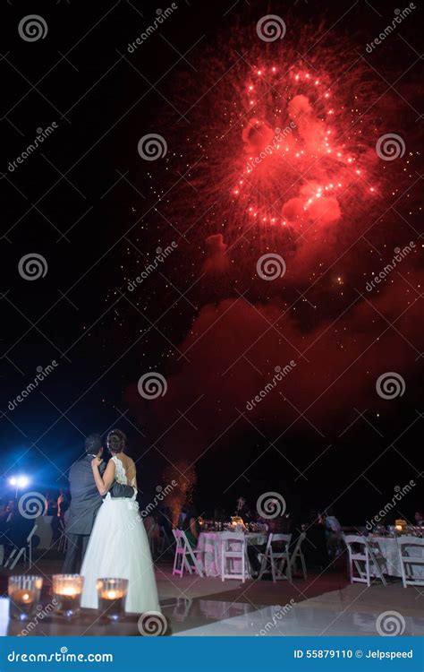 Destination Beach Wedding Fireworks Editorial Image - Image of blue, cheerful: 55879110