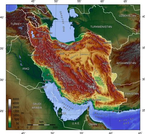 Topographic map of Iran shows various physiographic regions (source:... | Download Scientific ...