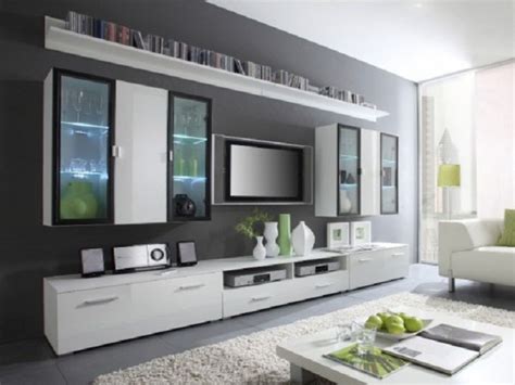 Three Level Mounted TV Wall Units With White Cabinet Interior | Living room tv wall, White tv ...