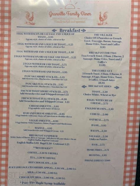 Menu at Granville Family Diner restaurant, Granville