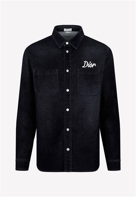 Dior Logo-embroidered Denim Shirt in Blue for Men | Lyst