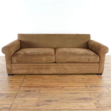 Macy's Contemporary Brown Upholstered Suede Two Cushion Sofa | Cushions on sofa, Upholster, Cushions