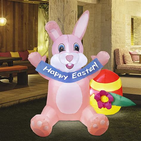 Cllayees 5 FT Easter Bunny Inflatable Outdoor Decorations, Holiday Blow ...