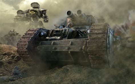 HD wallpaper warhammer 40k tank leman russ trunks machine guns head armour imperial guard smoke ...