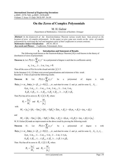 On the Zeros of Complex Polynomials | PDF