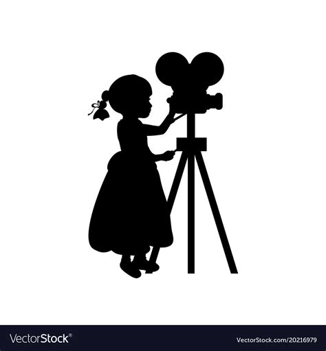 Silhouette girl makes movies film camera Vector Image