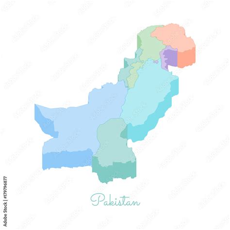 Pakistan region map: colorful isometric top view. Detailed map of ...