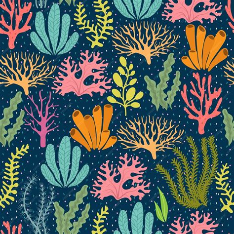 Premium Vector | Seaweed seamless pattern. sea plants marine vector endless