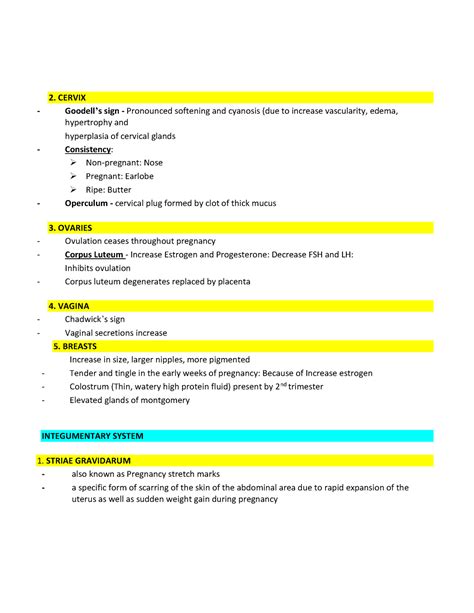 Cervix - summary - 2. CERVIX Goodell’s sign - Pronounced softening and ...