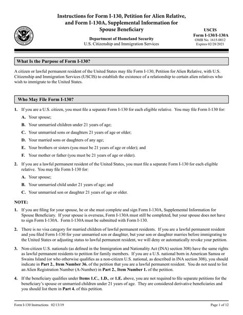 Download Instructions for USCIS Form I-130, I-130A PDF | Templateroller