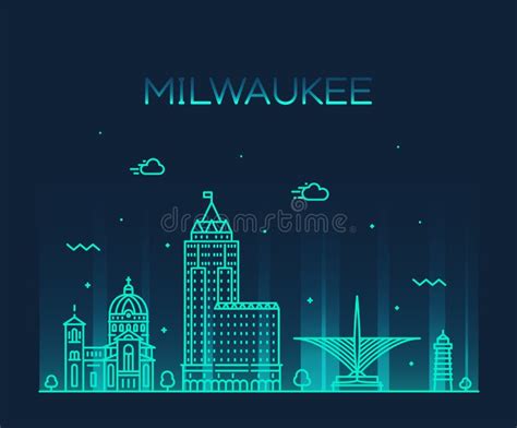 Milwaukee Skyline, Monochrome Silhouette. Stock Vector - Illustration of america, exterior ...