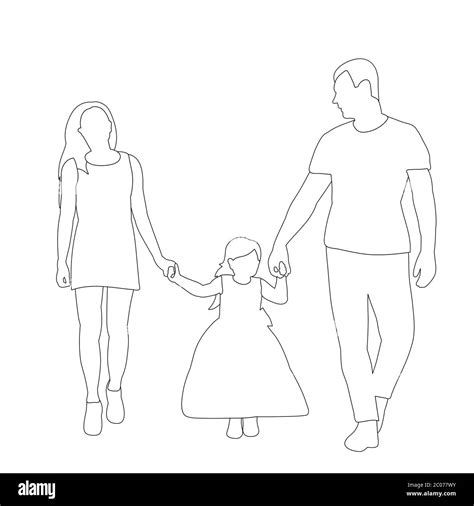 white background, outline sketch parents and child Stock Vector Image ...