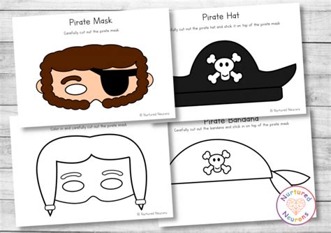 DIY Printable Pirate Masks (Color And Plain Templates PDF) - Nurtured Neurons