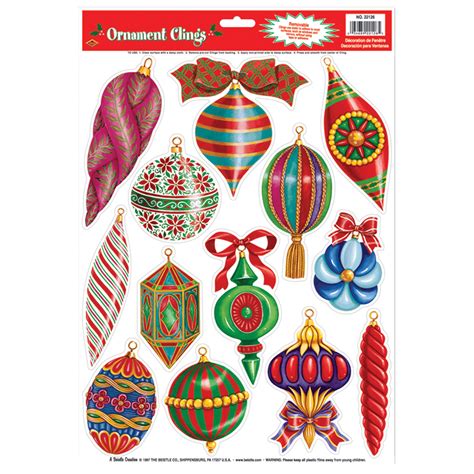 13 ct. Christmas Ornament Static Cling Decals