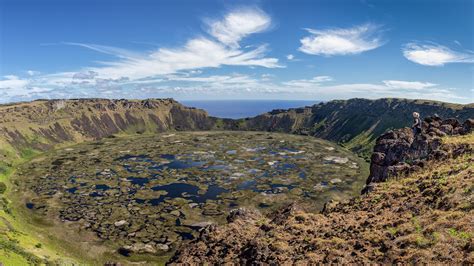 The mile-wide crater lake of Easter Island's extinct Rano Kau volcano [OS][2048 x 1152] photo by ...